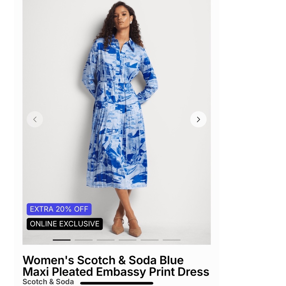 SCOTCH & SODA BLUE MAXI PLEATED DRESS IN EMBASSY PRINT